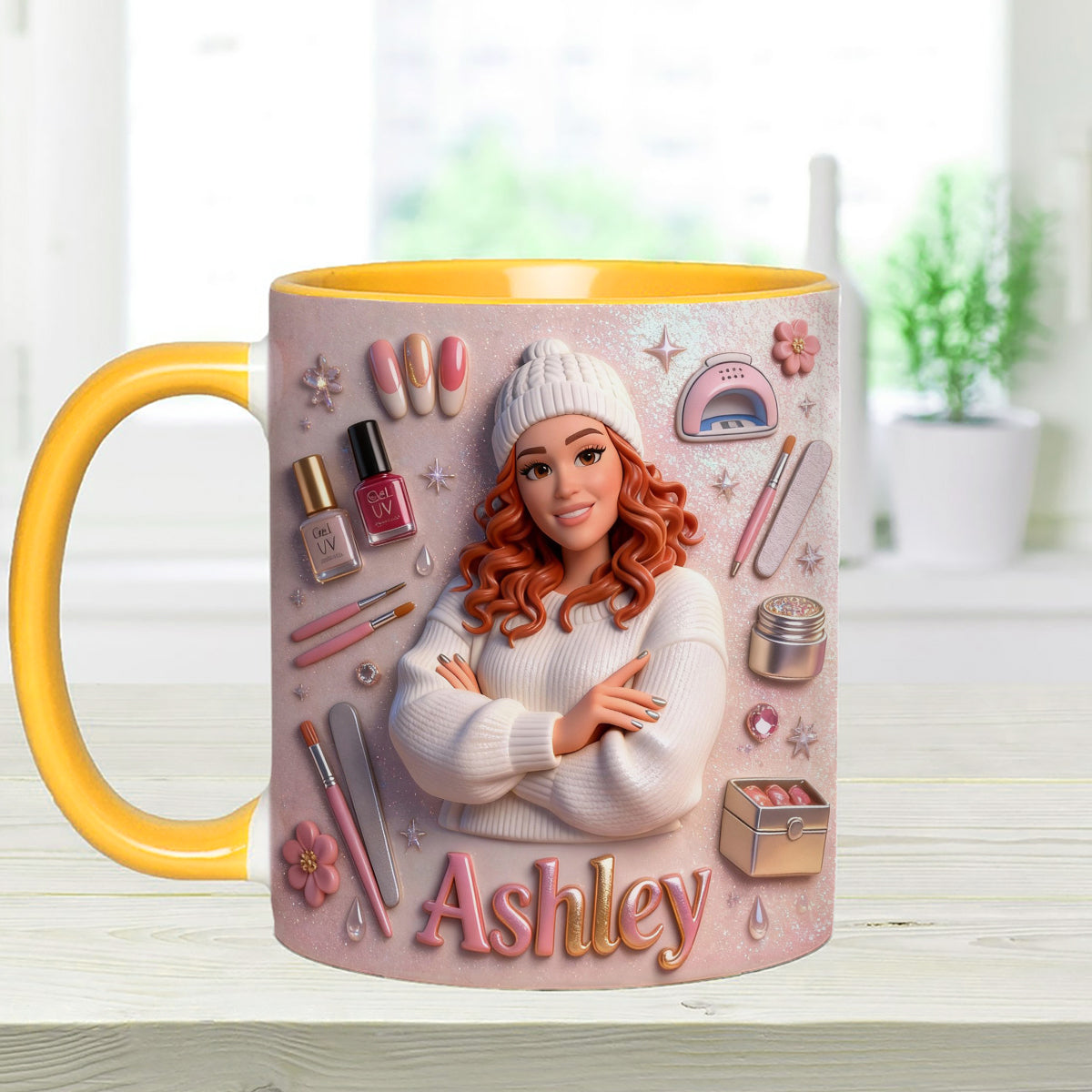 Love Nails Design, cadeau pour fille - Mug décoratif personnalisé avec agitateurs en acrylique, ensemble salon de manucure