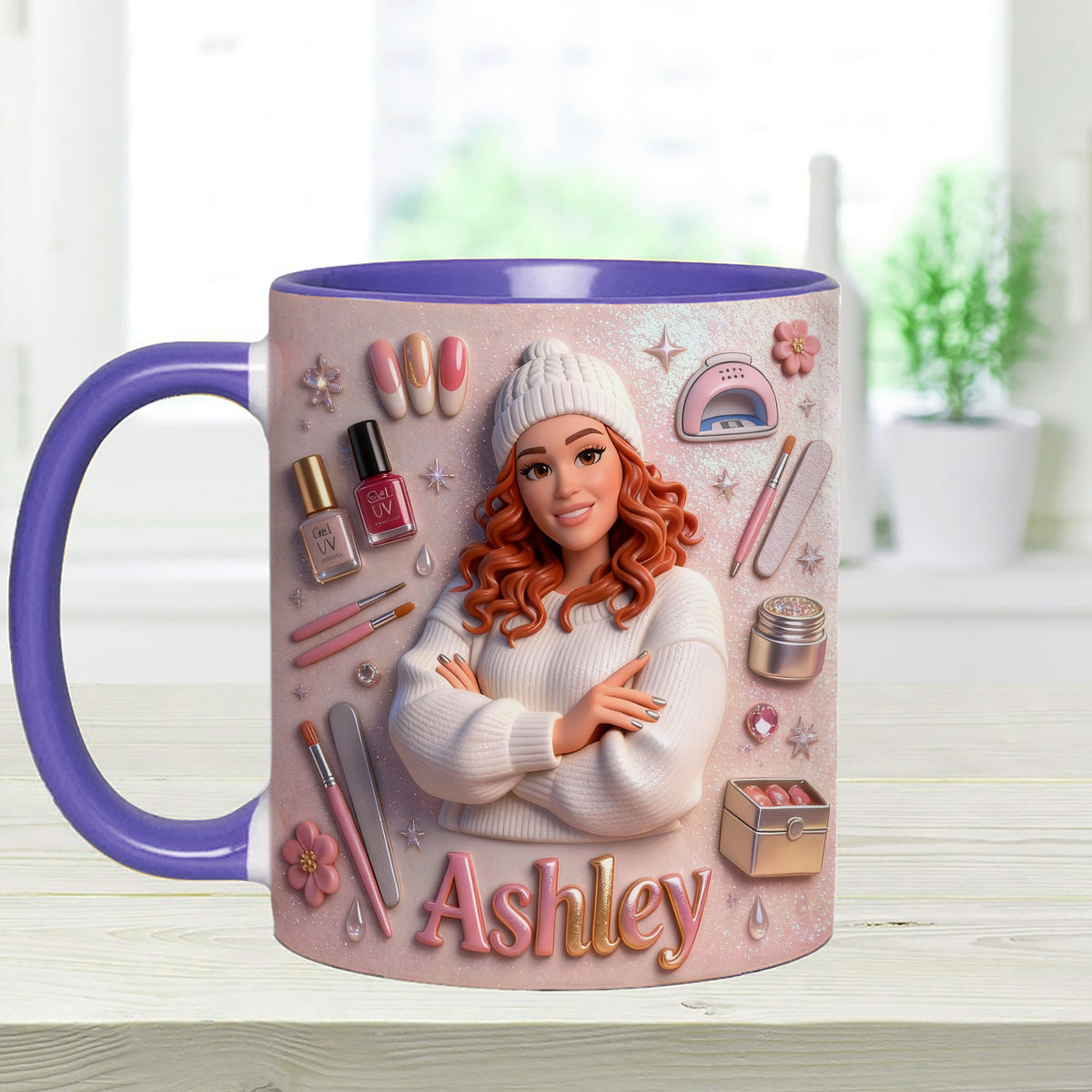 Love Nails Design, cadeau pour fille - Mug décoratif personnalisé avec agitateurs en acrylique, ensemble salon de manucure