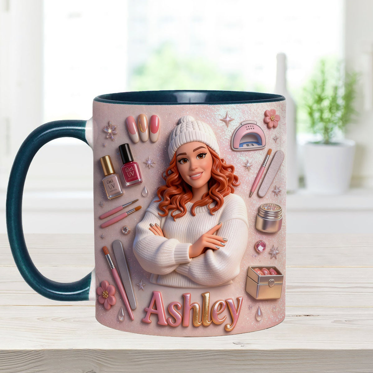 Love Nails Design, cadeau pour fille - Mug décoratif personnalisé avec agitateurs en acrylique, ensemble salon de manucure
