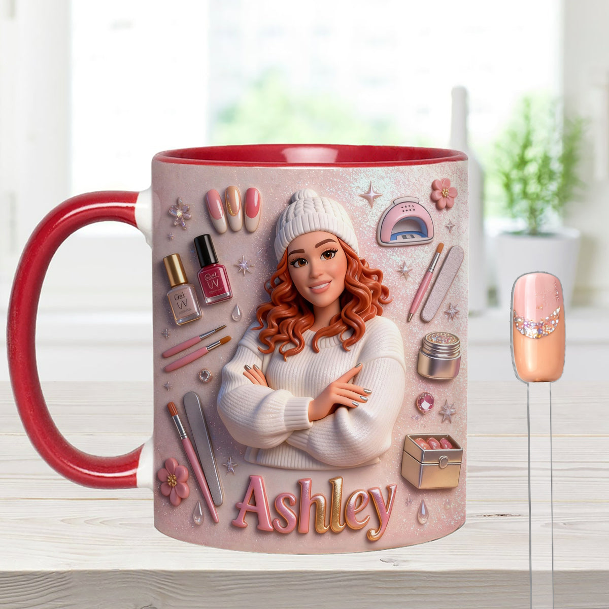 Love Nails Design, cadeau pour fille - Mug décoratif personnalisé avec agitateurs en acrylique, ensemble salon de manucure
