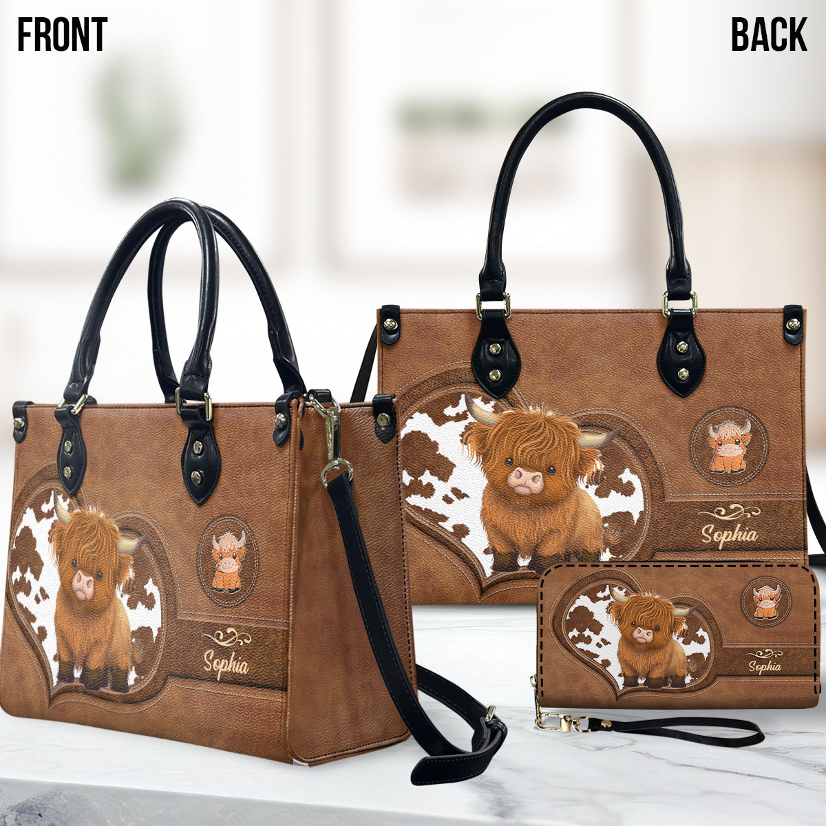 Niedliche Highland-Rinder-Geldbörse – Personalisierte Geldbörse aus Highland-Rinderleder