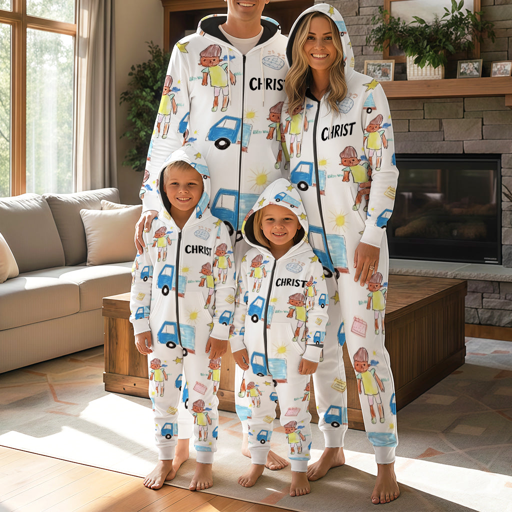 Kid Drawing Arts - Personalized Kid Hooded Jumpsuit