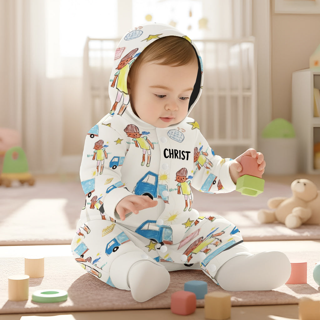 Kid Drawing Arts - Personalized Kid Hooded Jumpsuit