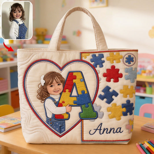 Autism Letter - Personalized Autism Awareness Quilted Tote Bag