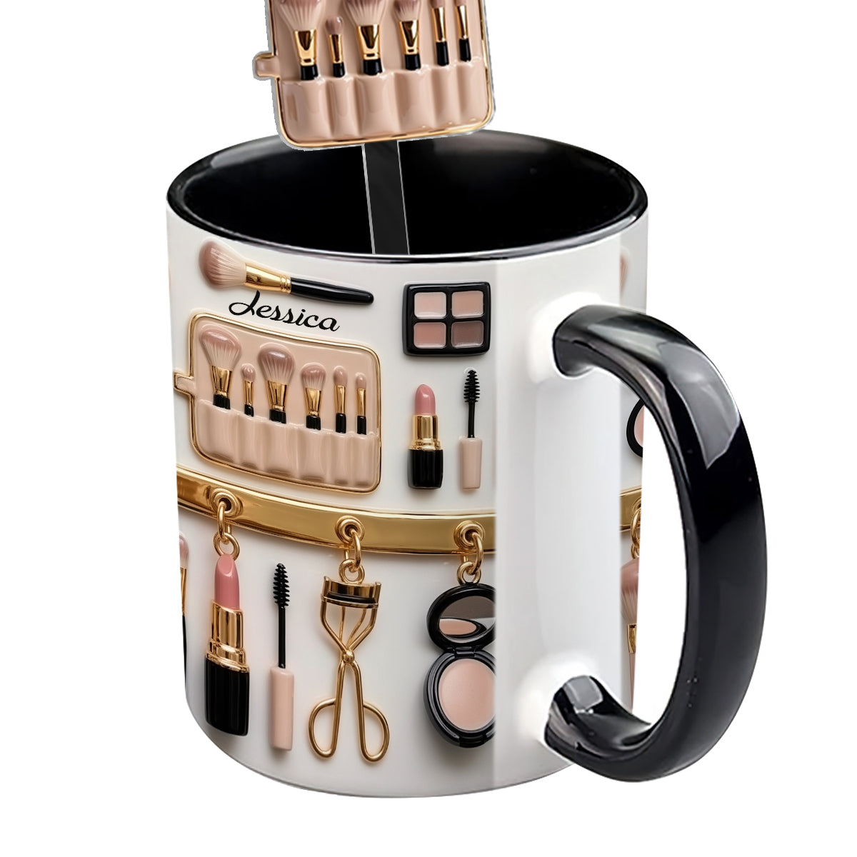Mug décoratif personnalisé pour maquilleuse avec agitateurs en acrylique
