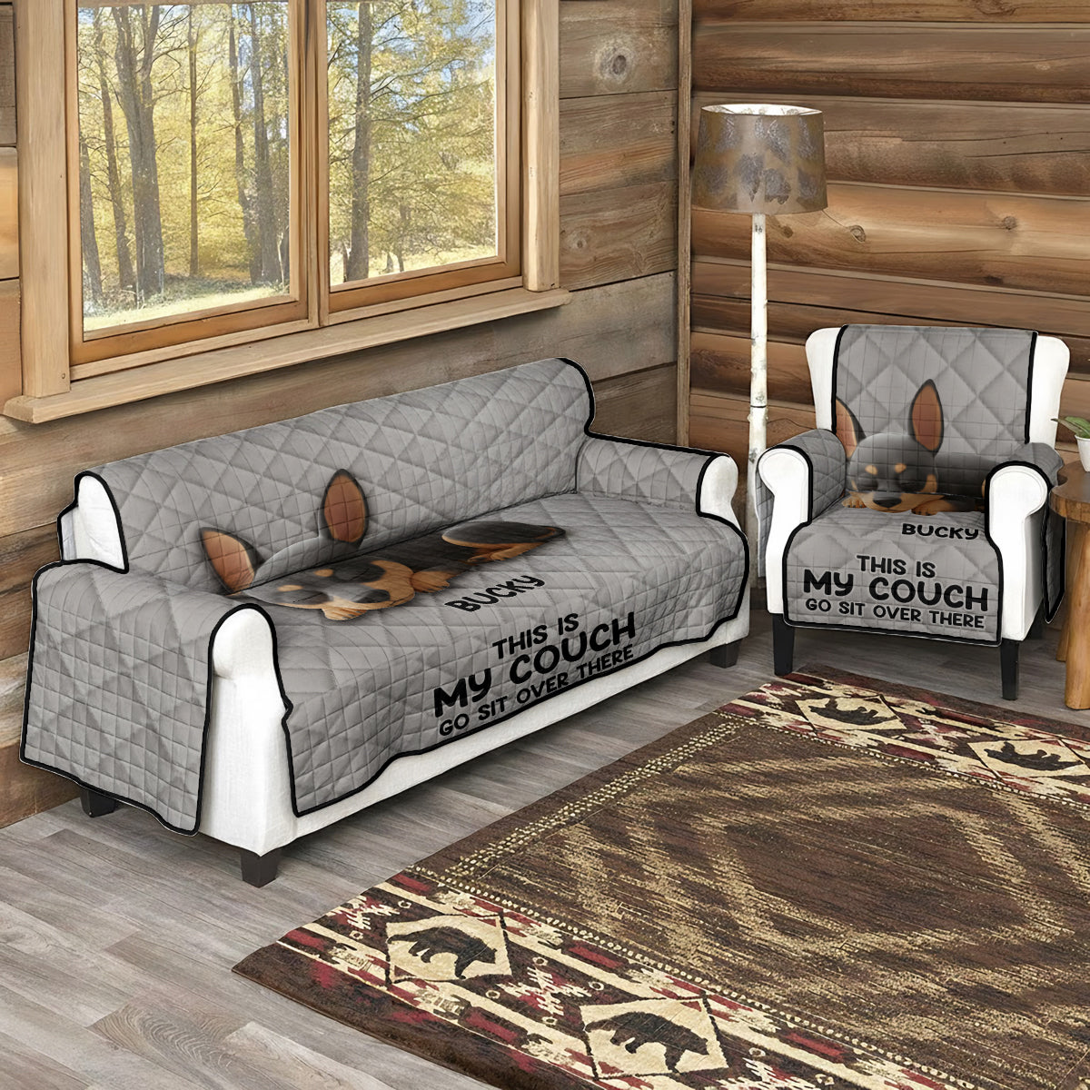 This Is Our Couch Sit Over There - Personalized Dog Quilted Sofa/Couch Cover