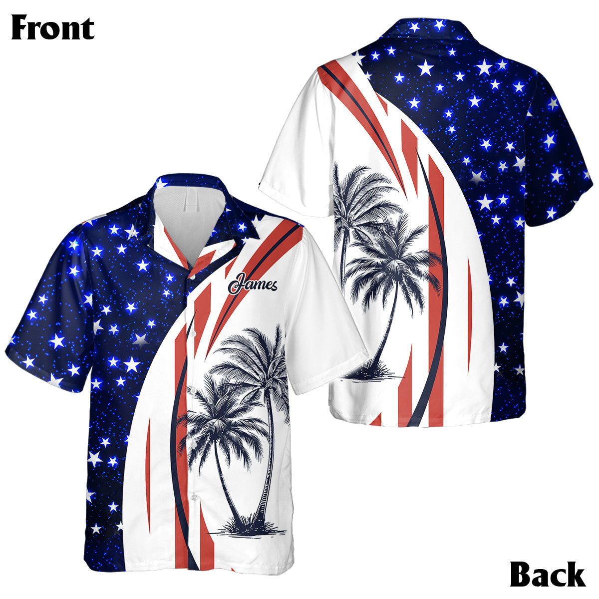 Patriotic American Flag Coconut Tree Print Matching Hawaii Beach Outfit For Couples - Personalized Couple Hawaiian Shirt & Sleeveless Dress