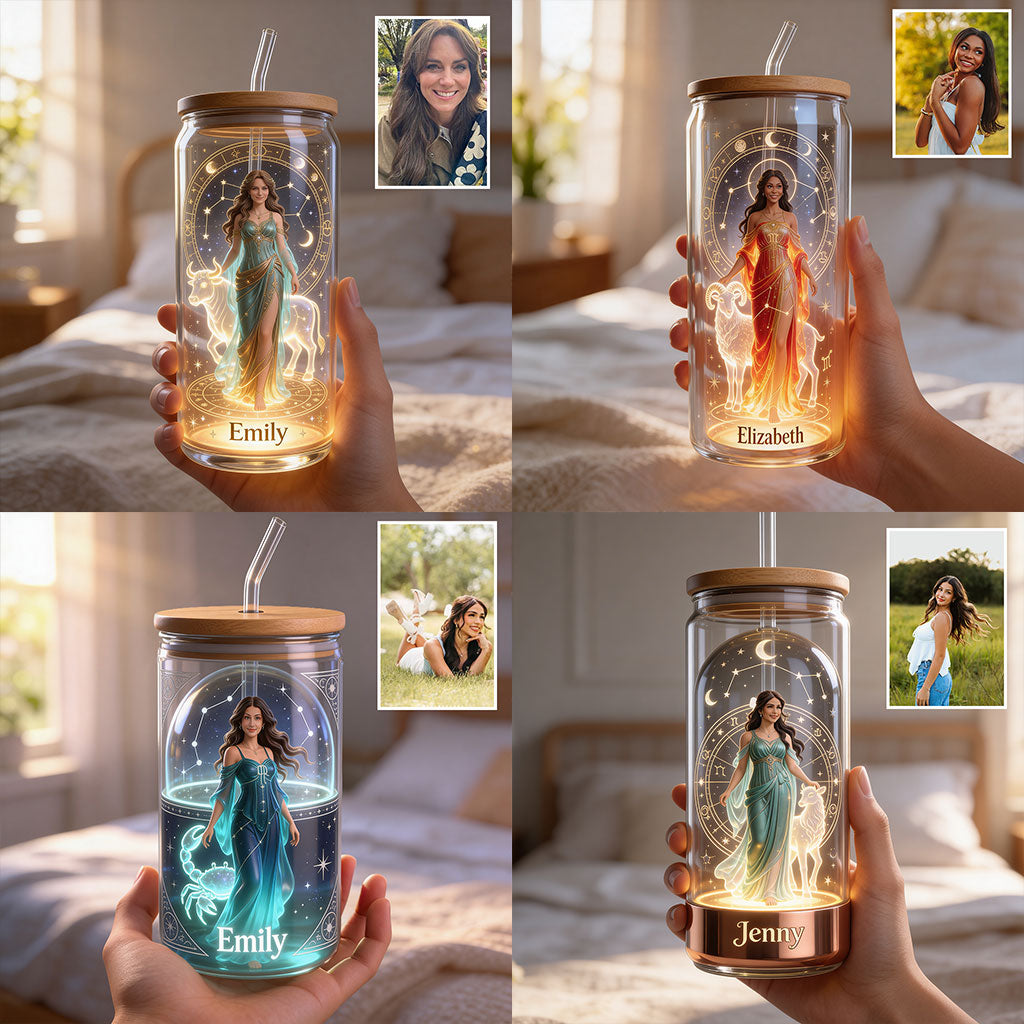 Custom Any Photo, Zodiac Sign - Personalized Horoscope Can Glass