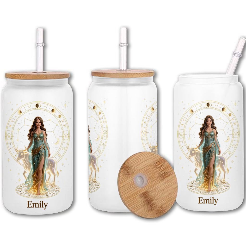 Custom Any Photo, Zodiac Sign - Personalized Horoscope Can Glass