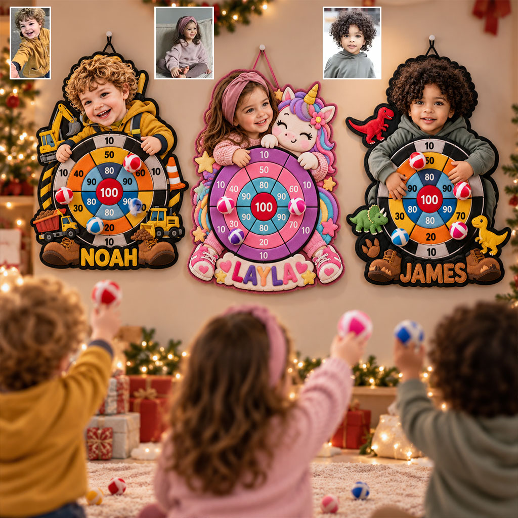 Kinderspielzeug, Dinosaurier, Einhorn - Personalisierbares Kind Sticky Ball Dartboard Set