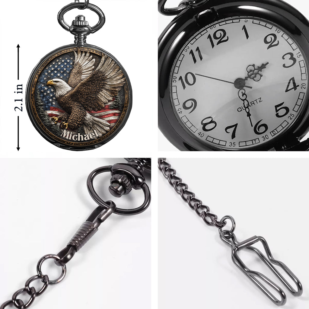 One Nation Under God - Personalized Bald Eagle Pocket Watch