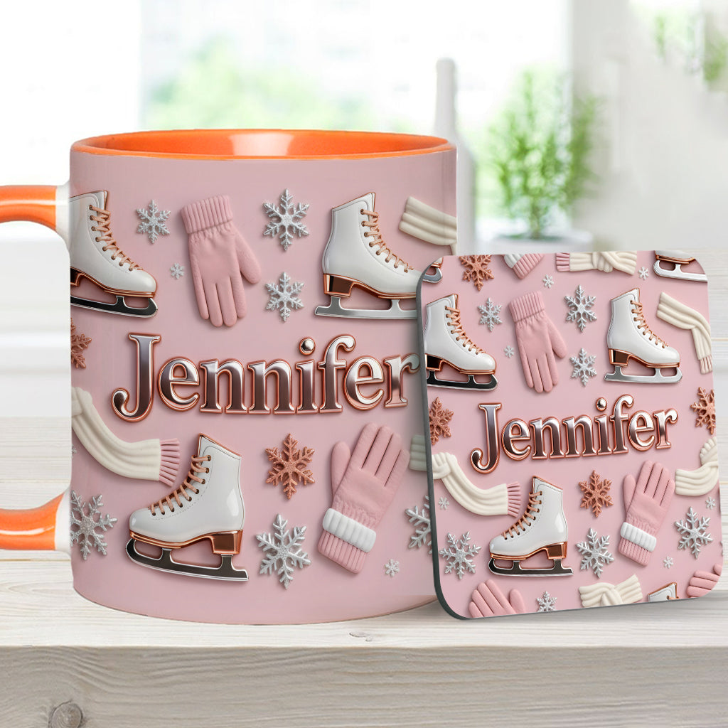 Eislaufen macht mich glücklich – Personalisierte Tasse und Untersetzer mit Eislaufmotiv