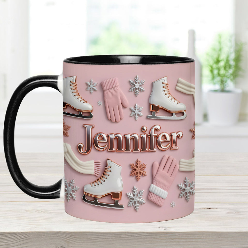 Eislaufen macht mich glücklich – Personalisierte Tasse und Untersetzer mit Eislaufmotiv