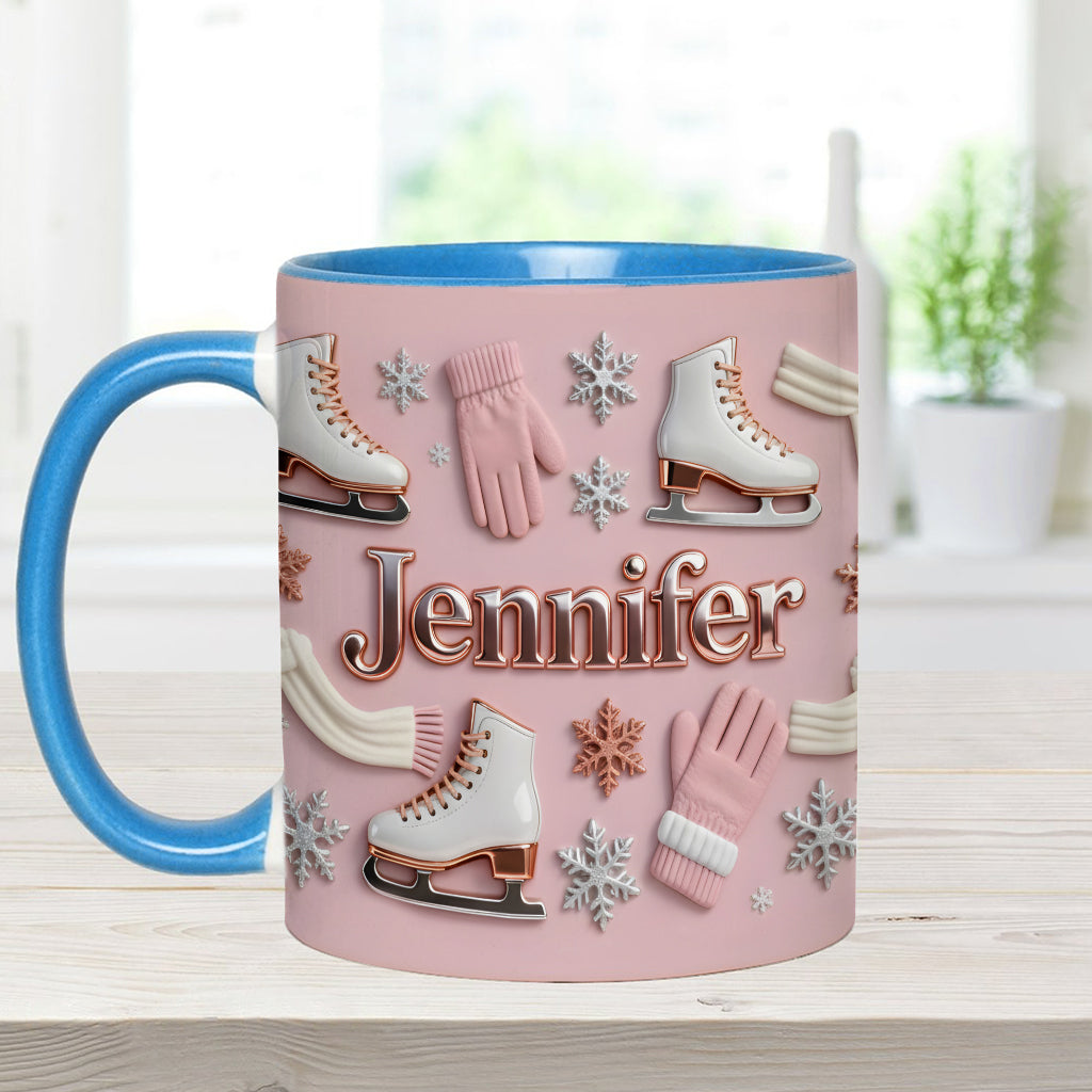 Eislaufen macht mich glücklich – Personalisierte Tasse und Untersetzer mit Eislaufmotiv
