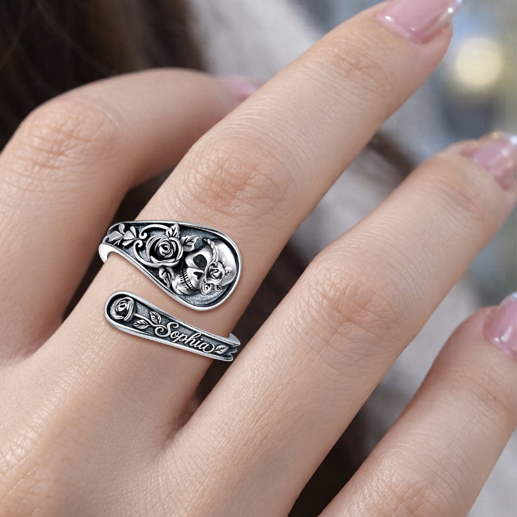 Skull & Rose - Personalized Skull Adjustable Shaped Ring