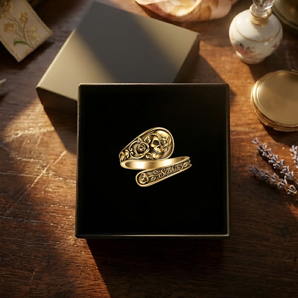 Skull & Rose - Personalized Skull Adjustable Shaped Ring
