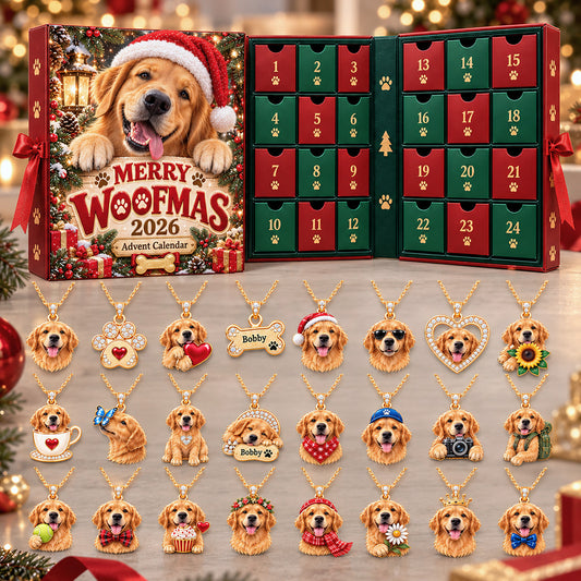 Merry Woofmas 24-Day Gift Box - Personalized Dog Advent Calendar Necklace Set