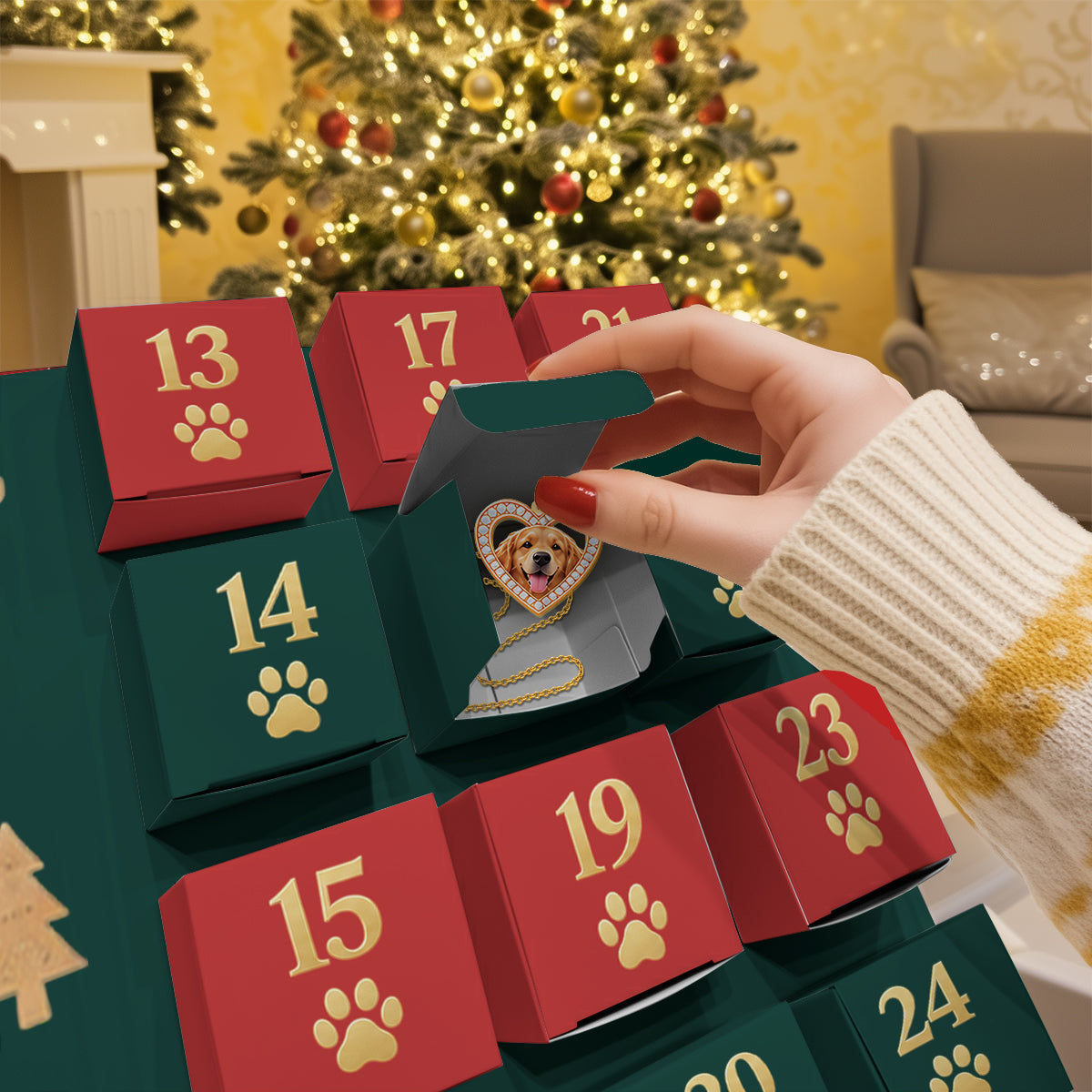 Merry Woofmas 24-Day Gift Box - Personalized Dog Advent Calendar Necklace Set