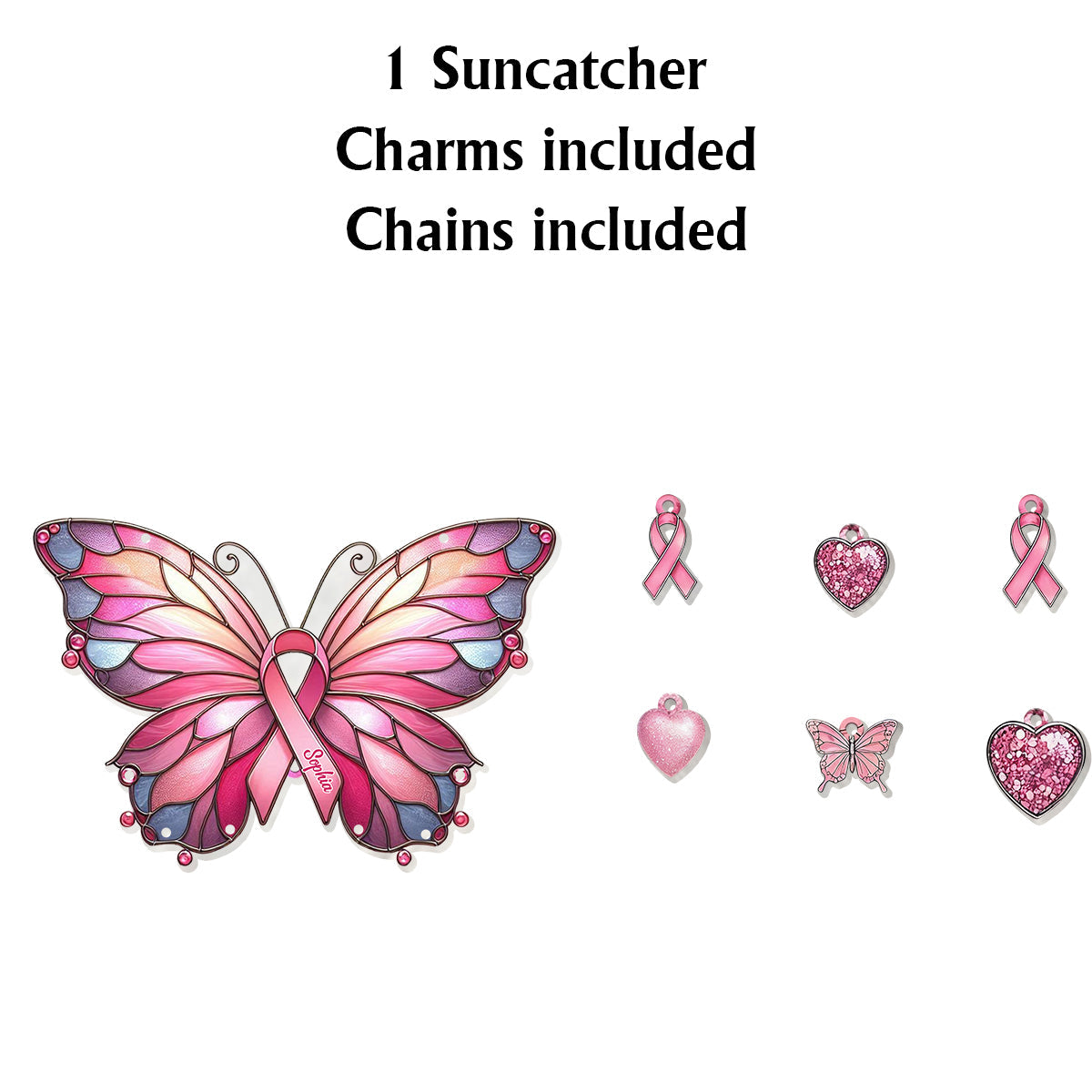 Stronger Than The Storm - Personalized Breast Cancer Awareness Window Hanging Suncatcher With Charms