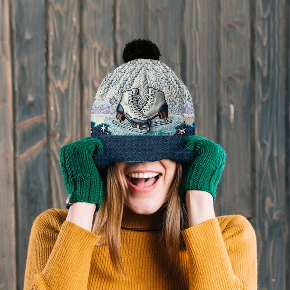 Ice Skating Makes Me Happy - Personalized Ice Skating Beanie Hat