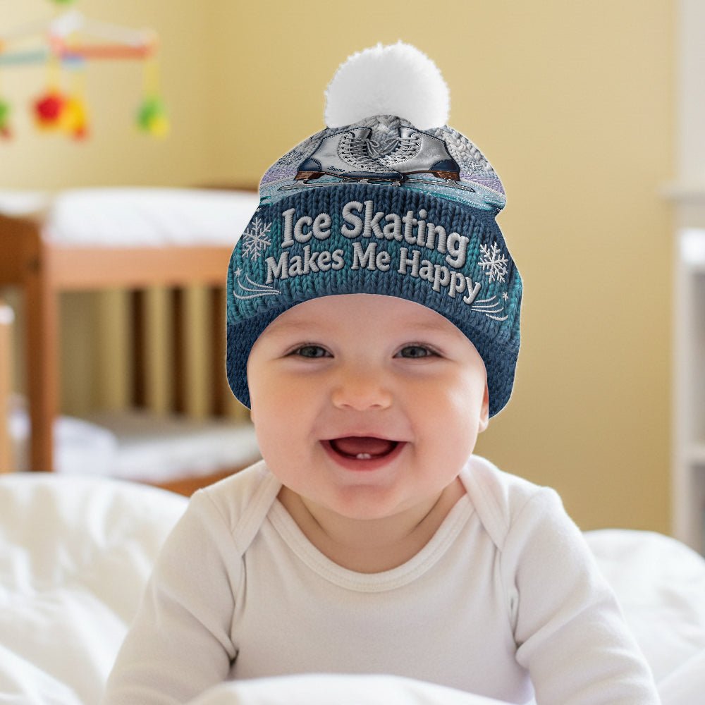 Ice Skating Makes Me Happy - Personalized Ice Skating Beanie Hat