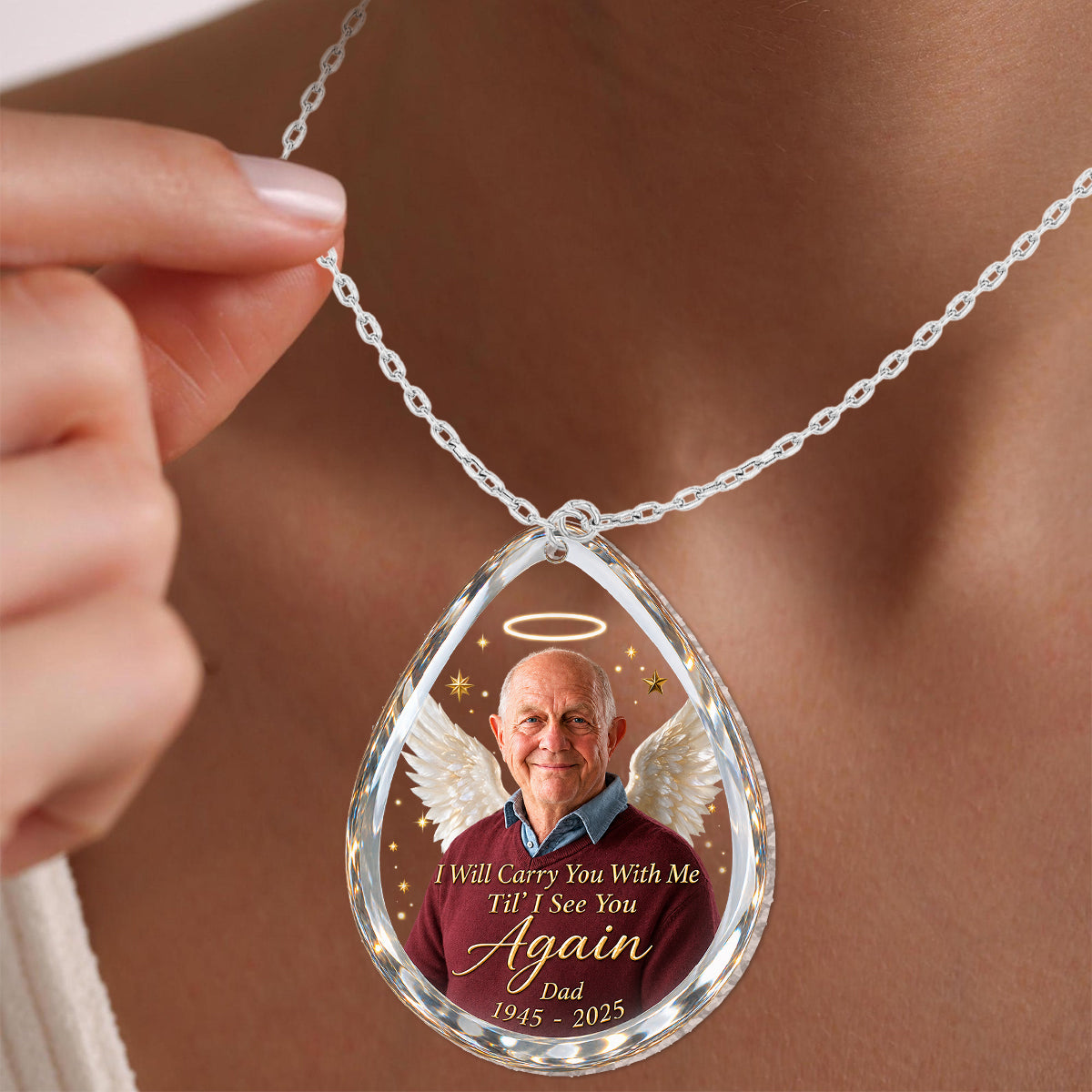 I Will Carry You With Me Till I See You Again - Personalized Memorial Shaped Acrylic Pendant Necklace