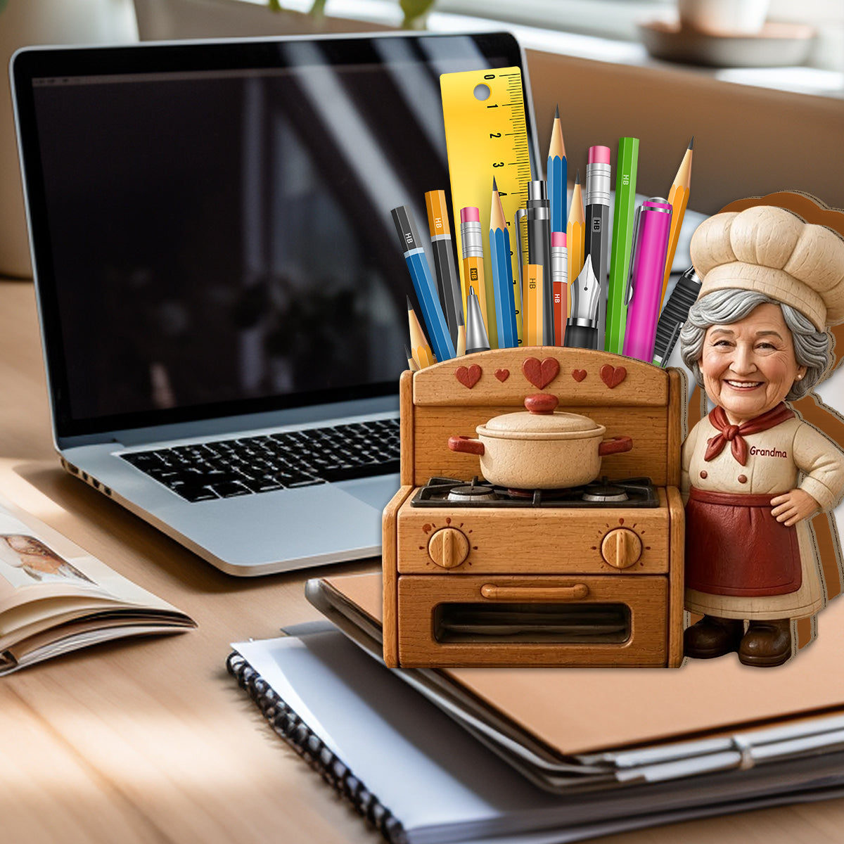 Cooking Lovers Gift Idea - Personalized Cooking Wooden Desk Organizer