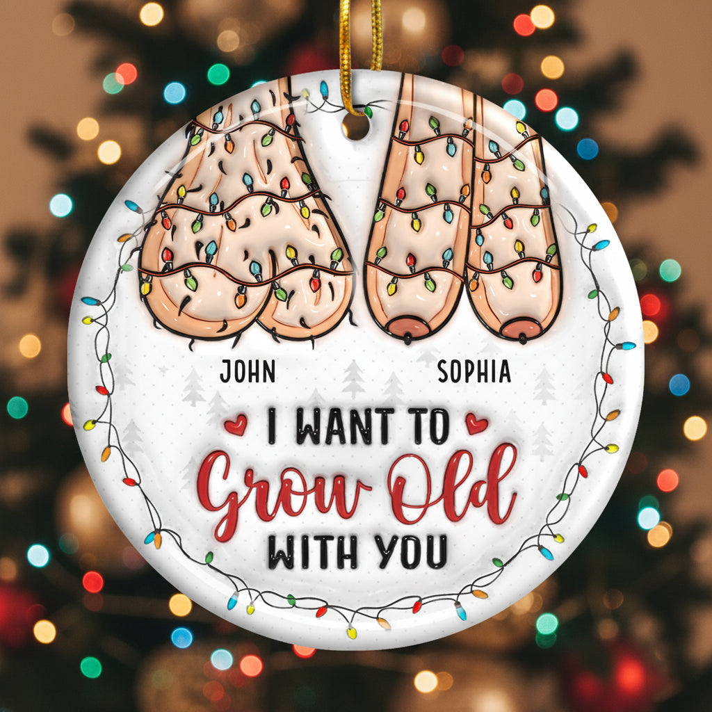 Naughty but Nice - Personalized Couple Ceramic Circle Ornament