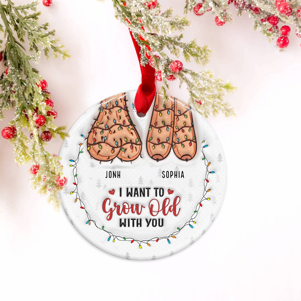 Naughty but Nice - Personalized Couple Ceramic Circle Ornament