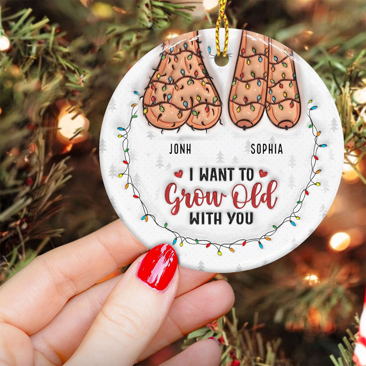 Naughty but Nice - Personalized Couple Ceramic Circle Ornament