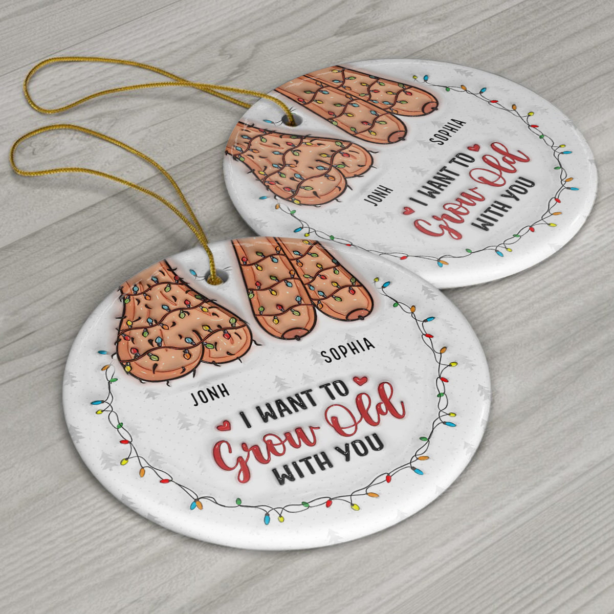 Naughty but Nice - Personalized Couple Ceramic Circle Ornament