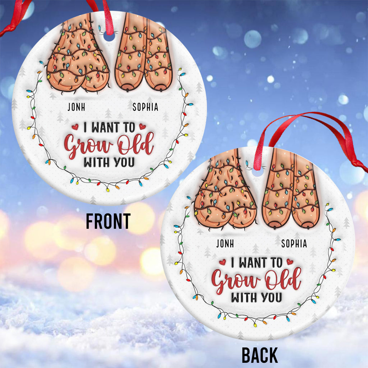 Naughty but Nice - Personalized Couple Ceramic Circle Ornament