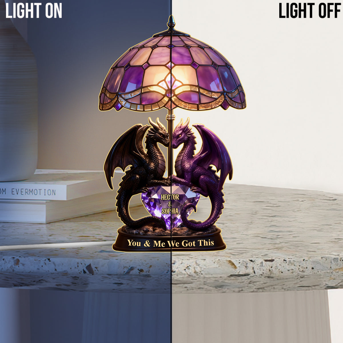 Du und ich, wir schaffen das – Personalisierte Drachen-LED-Nachtleuchte aus Acryl
