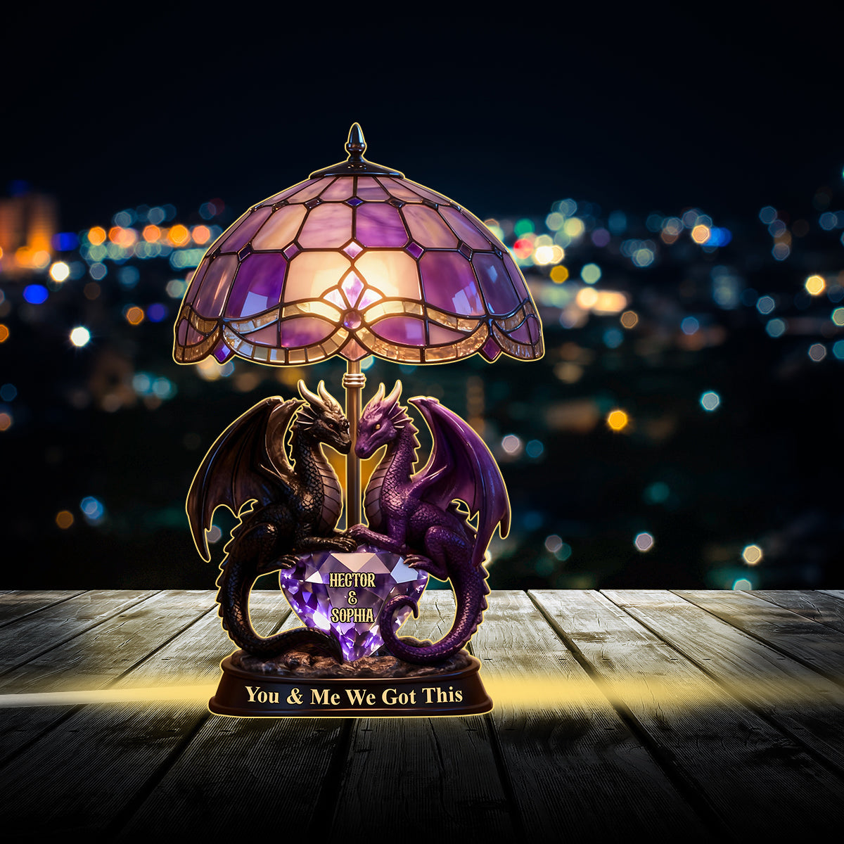 Du und ich, wir schaffen das – Personalisierte Drachen-LED-Nachtleuchte aus Acryl