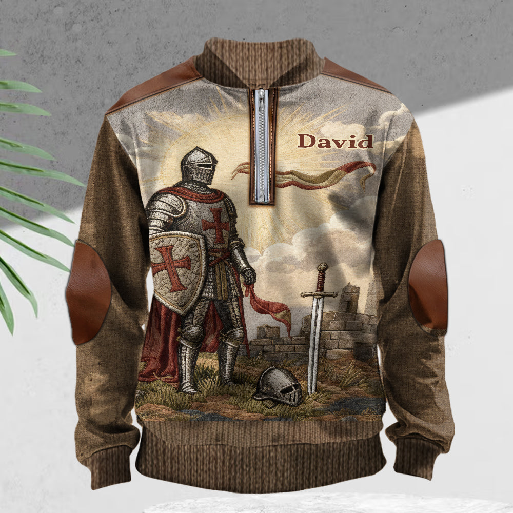 Kight Of God - Personalized Christian Men Zip-Up Sweatshirt