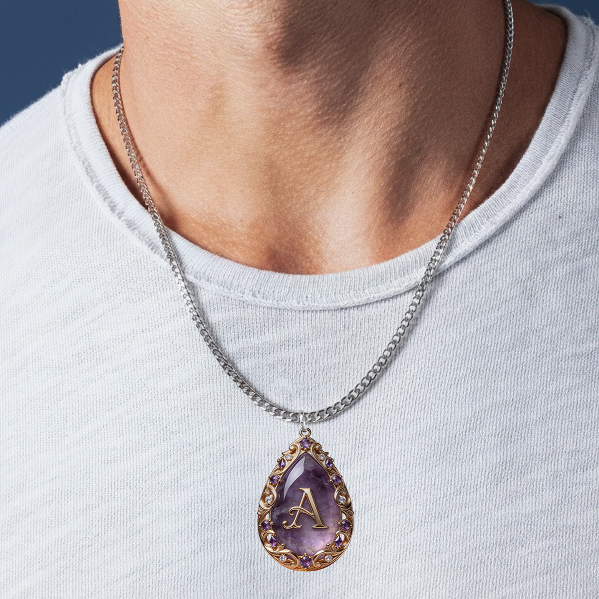 Custom Initial Name Letter Birth Stone - Personalized Birth Stone Shaped Metal Pendant Necklace