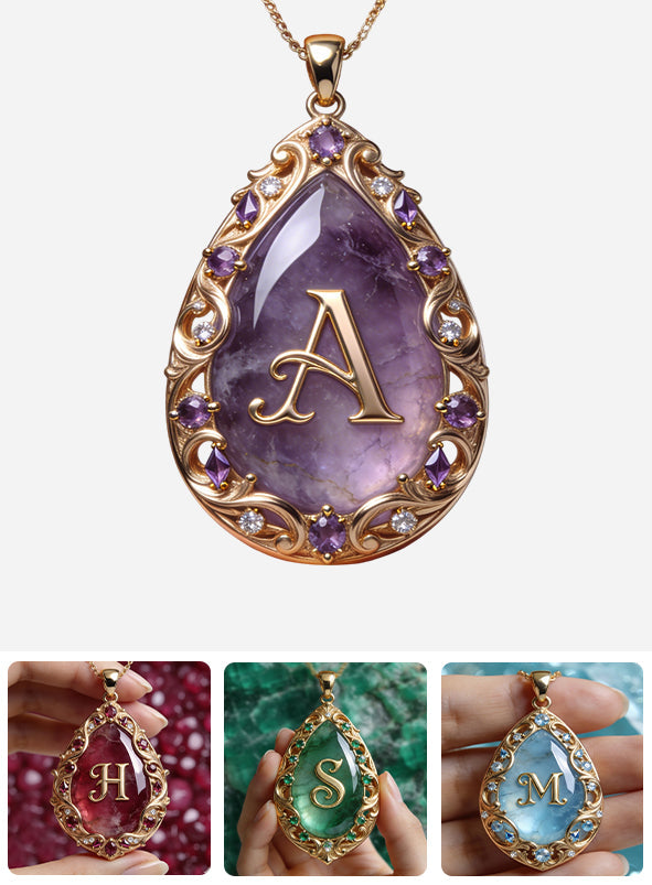 Custom Initial Name Letter Birth Stone - Personalized Birth Stone Shaped Metal Pendant Necklace