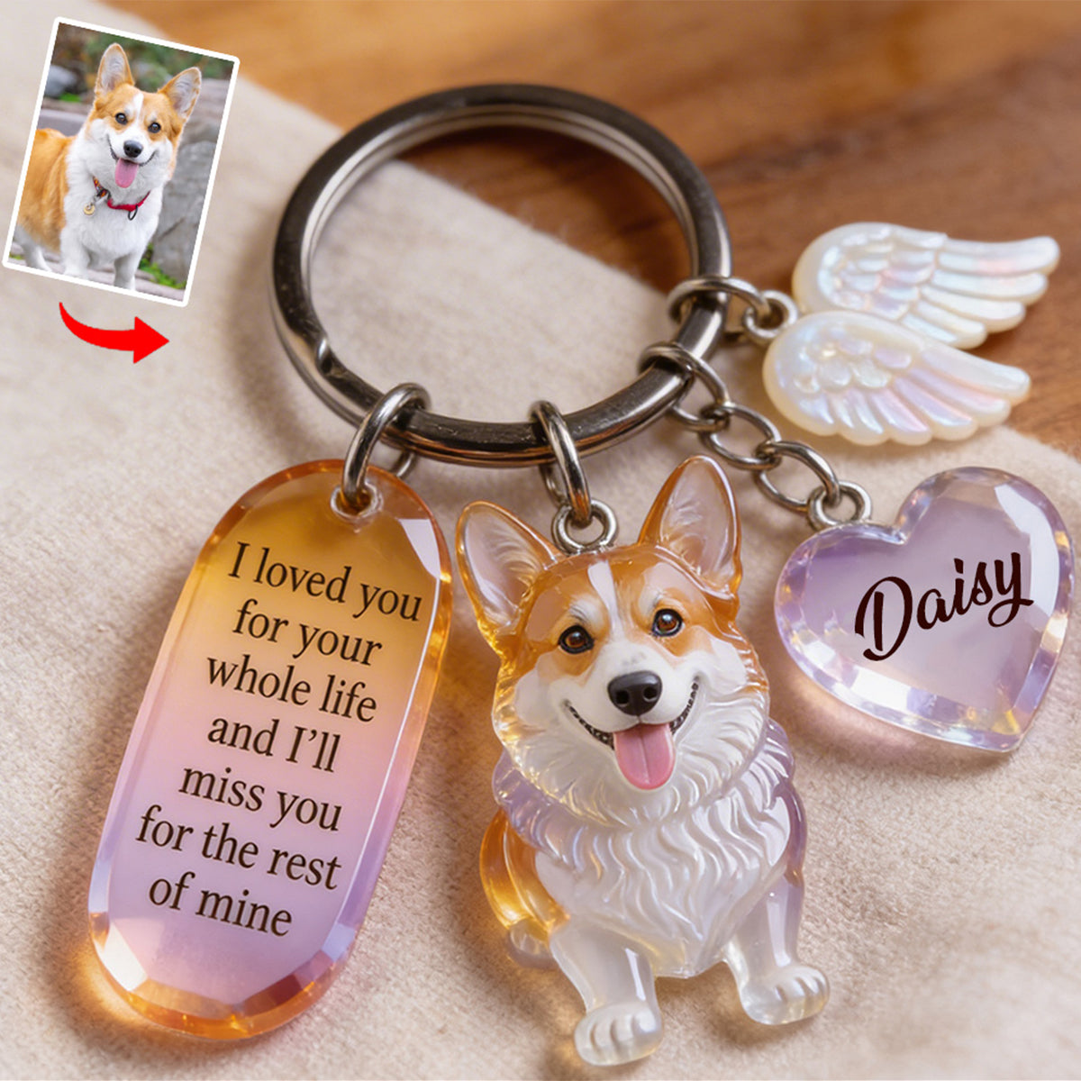 Custom Any Photo - Personalized Dog Keychain With Charms