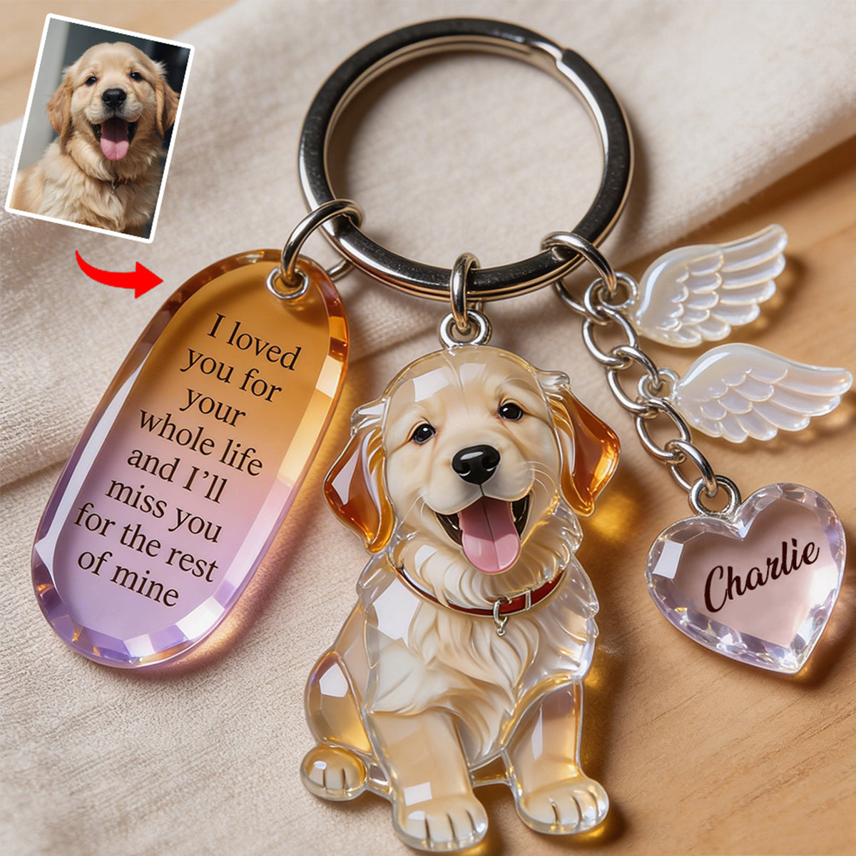 Custom Any Photo - Personalized Dog Keychain With Charms