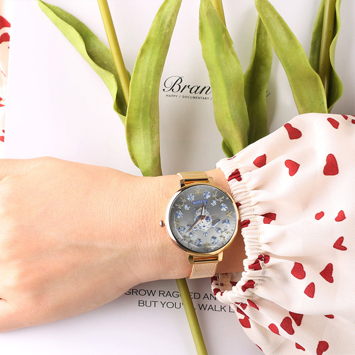 Toile De Jouy Turtle - Personalized Turtle Women Hand Watch