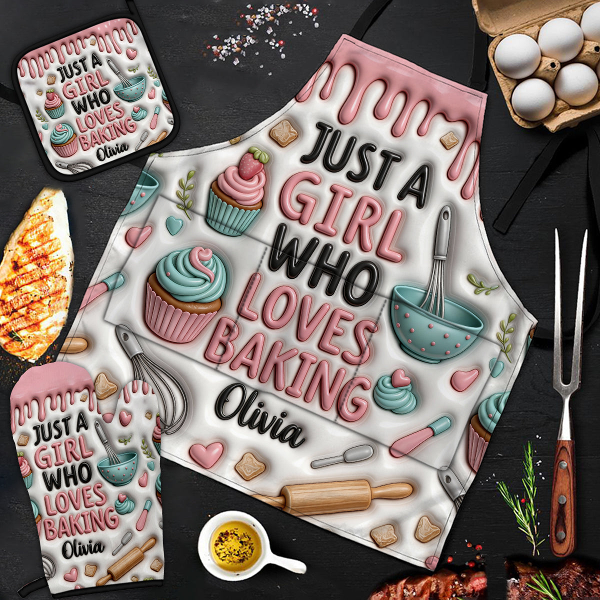 Baker Gift - Personalized Baking Apron, Oven Mitts & Pot Holder