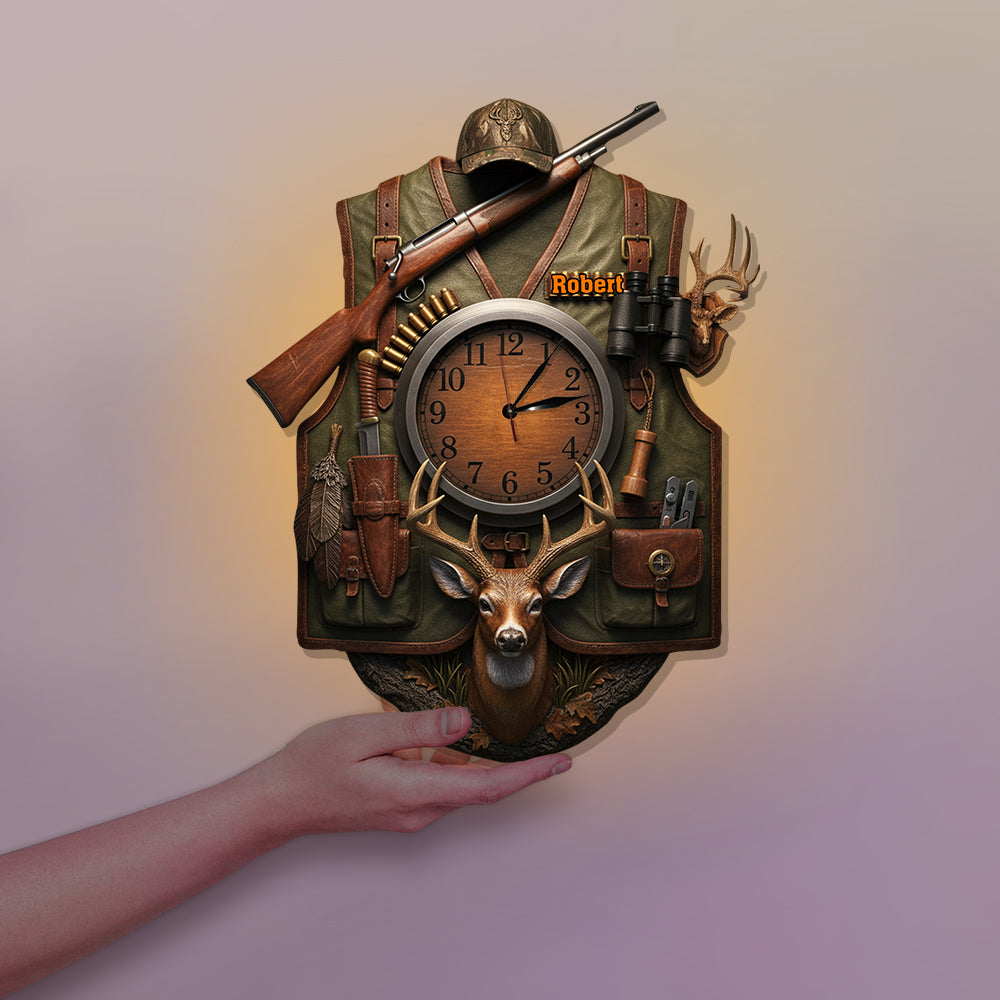 Passionné de chasse - Horloge murale lumineuse LED personnalisée sur le thème de la chasse