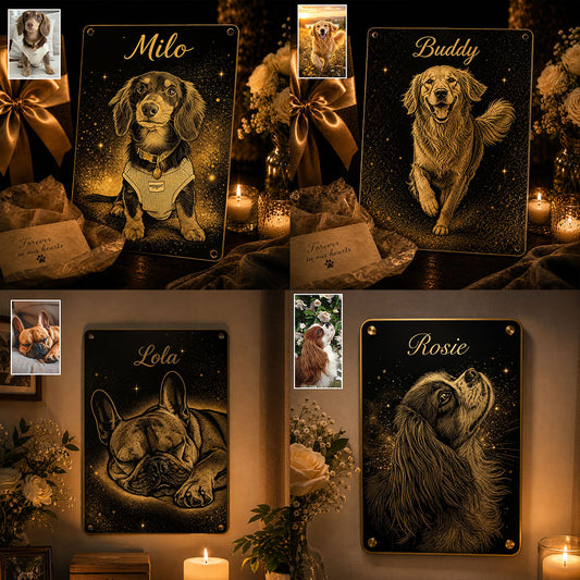 Für immer in unseren Herzen - Personalisierte Hundeschild aus Metall