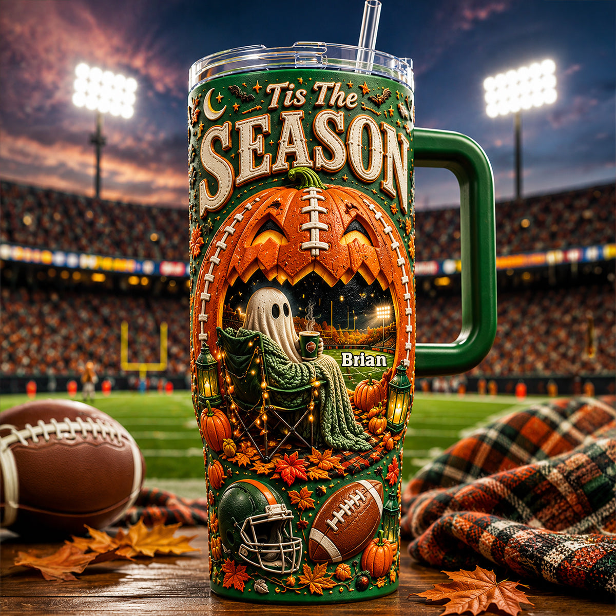 Tis The Season - Personalized Football Tumbler With Handle