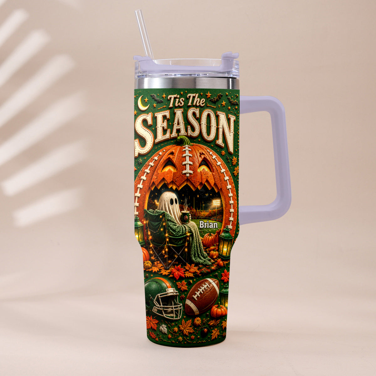Tis The Season - Personalized Football Tumbler With Handle