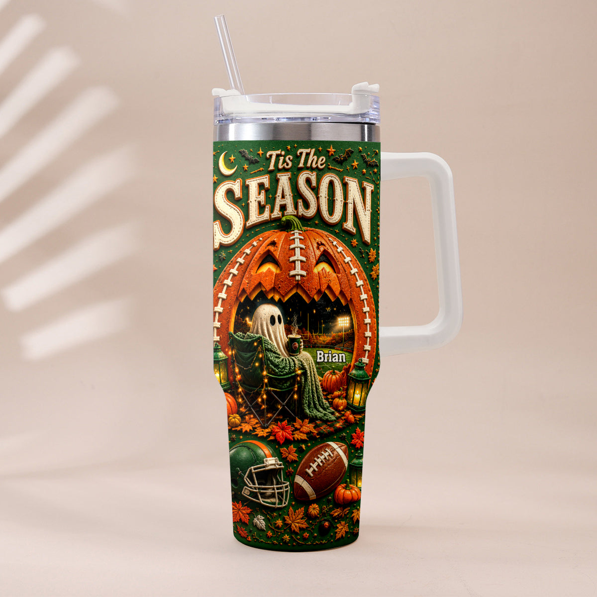 Tis The Season - Personalized Football Tumbler With Handle