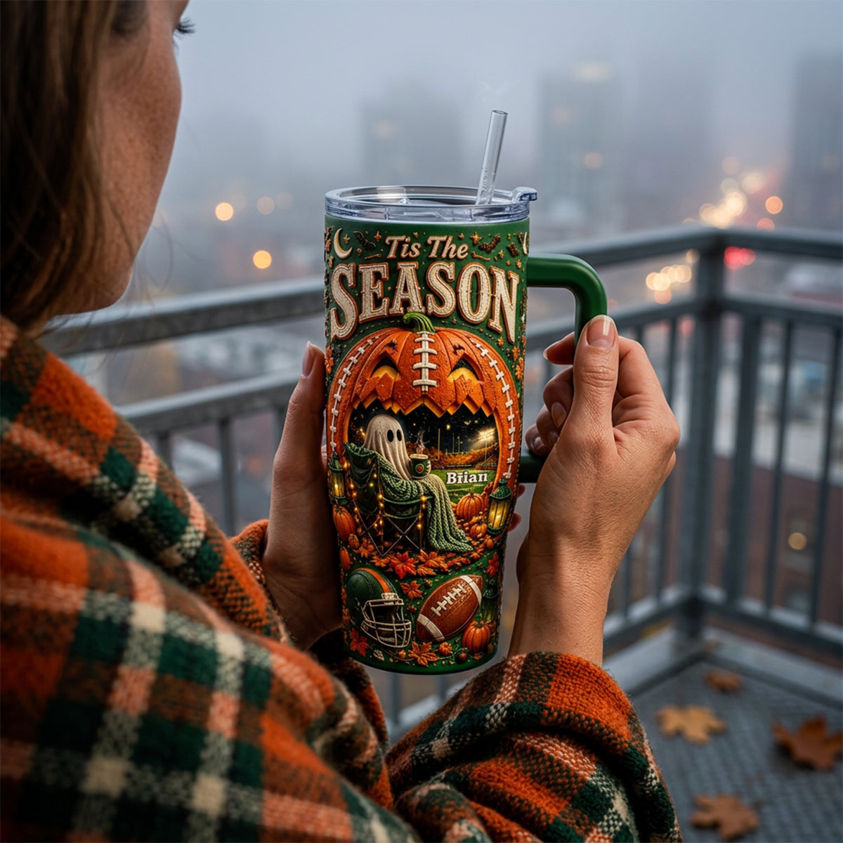 Tis The Season - Personalized Football Tumbler With Handle