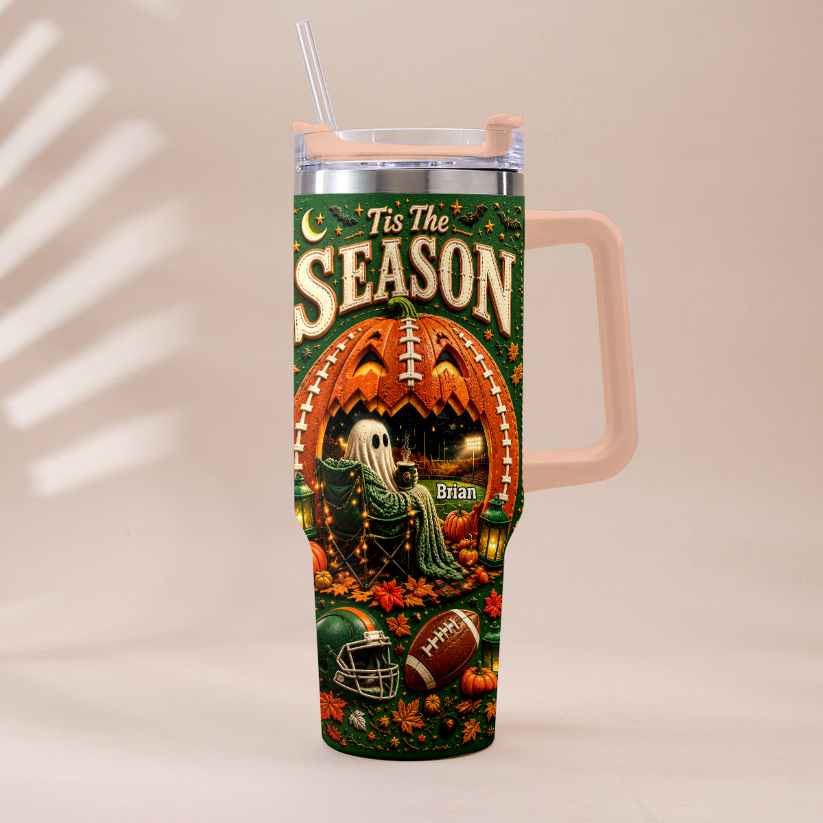 Tis The Season - Personalized Football Tumbler With Handle