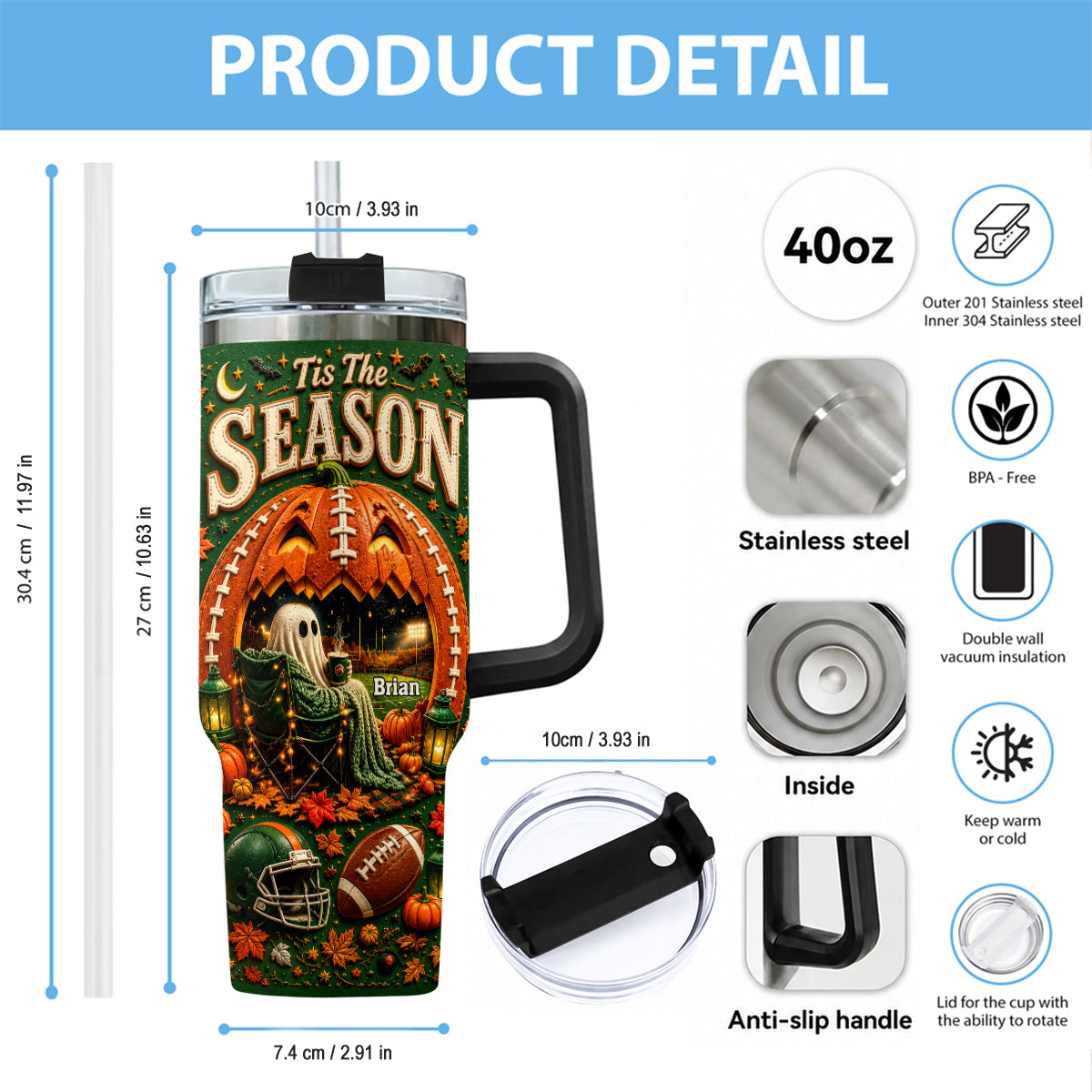 Tis The Season - Personalized Football Tumbler With Handle