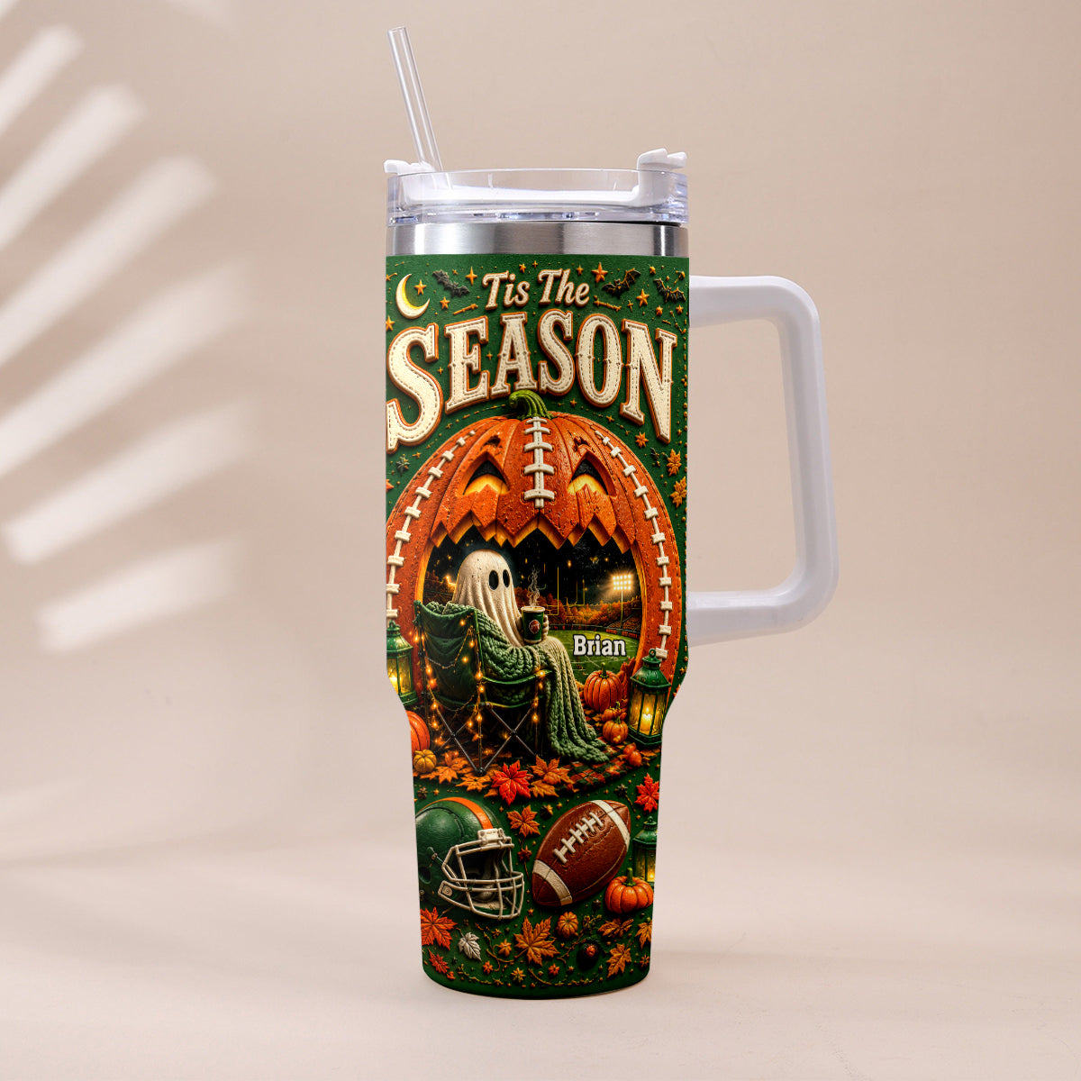 Tis The Season - Personalized Football Tumbler With Handle